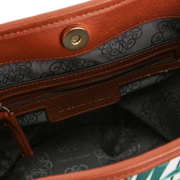 NEW ENZO ANGIOLINI Green Multi Fabric Canvas Bamboo handbag - Picture 2 of 5